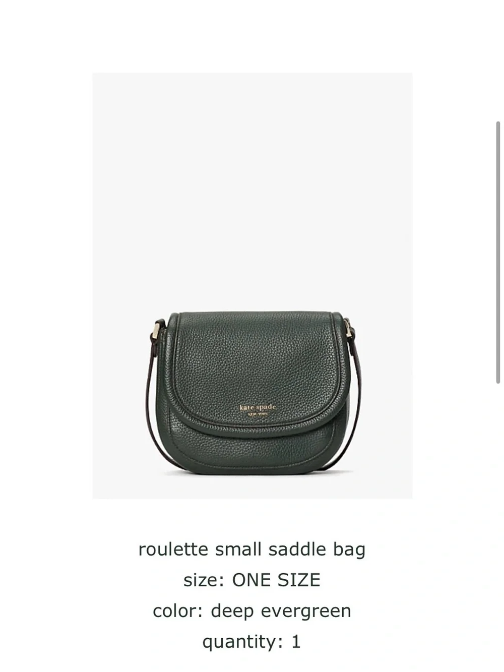 kate spade deep evergreen pebble leather saddle crossbody